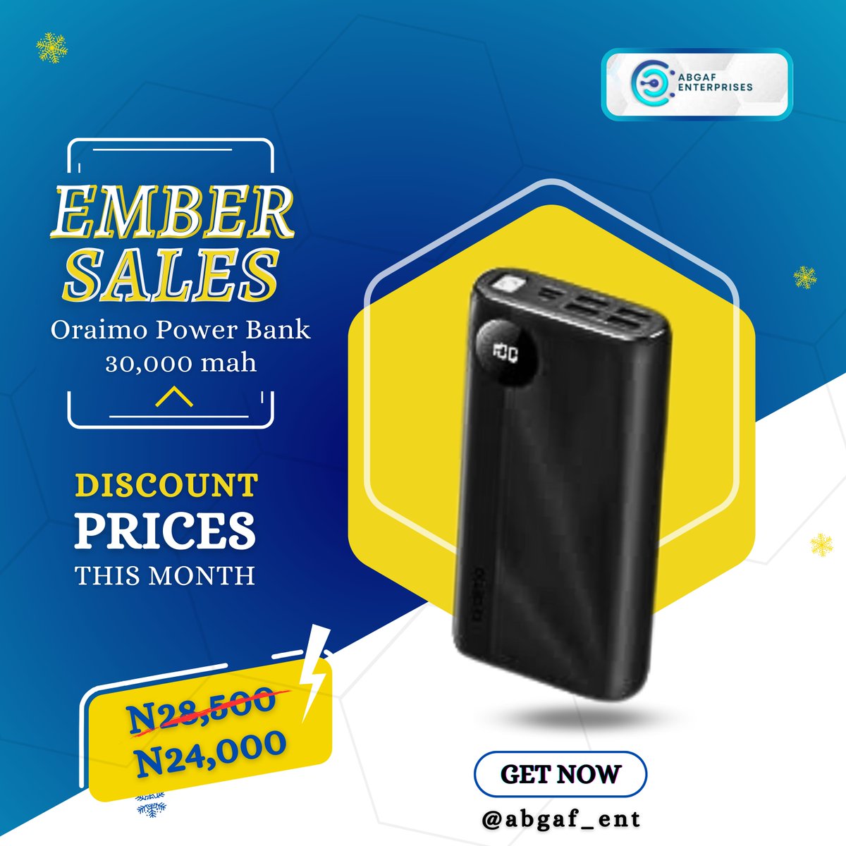 abgaf_ent's tweet photo. π₯ Ember Hot Deal Alert! π₯
Get your hands on the Oraimo 30000mAh power bank at an unbeatable price! Ember Sales is offering a limited-time discount on this powerful and reliable device.
π¬ Get yours now π
#EmberSales #OraimoPowerBank #StayConnected #NeverRunOutOfBattery https://t.co/PfRk74zhZM
