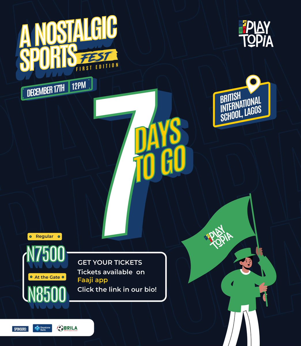PlaytopiaNg's tweet photo. It’s officially 7 Days until Playtopia Sports Fest! 💃🏽

It’s the only place you want to be on December 17th! If you didn’t know, you know NOW 🤩

Still haven’t gotten your attendee tickets? Click on the link in our bio to get yours today! It’s going to be an experience! 🕺🏾🕺🏾 https://t.co/elFjUKXv1g
