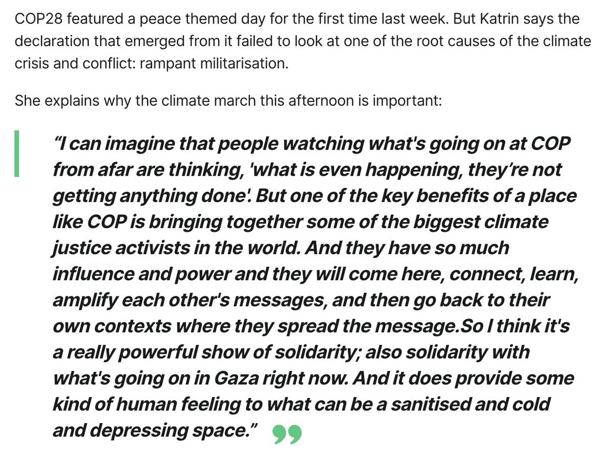 🌟We’ve been featured!🌟

Check out <a href="/euronewsgreen/">Euronews Green</a>'s interview with <a href="/kat_geyer/">Katrin Geyer</a>, WILPF’s environment advisor, as she discusses why she joined the march for the global day of action at #COP28UAE yesterday. 

Read the full story here: shorturl.at/kvHW5