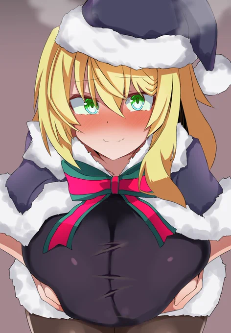 ほぼ毎日うちの子                        505枚目 翡翠何かしらの罰ゲームでサンタコスで胸を持ち上げて貰った時のやつ 