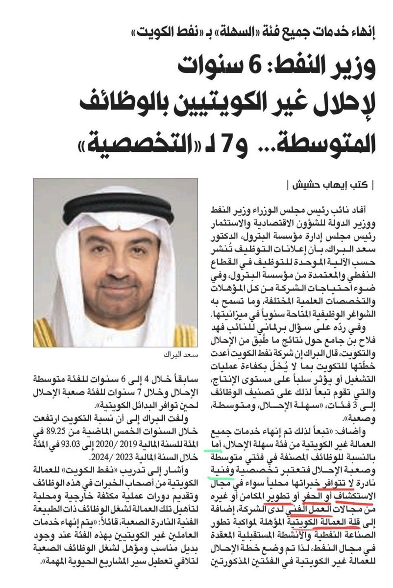 رساله الى وزير النفط 
بشان التصريح بجريدة الراي بعدم  وجود وقله العماله الكويتيه والخبرات الفنيه والنادرة في مجال (استكشاف وتطوير ) 
نفيدكم علما بانه لازال ابنائنا عاطلين عن العمل خريجي التطبيقي  بهذا التخصص وعددهم مايقارب 300 خريج 
ويجب على اعضاء مجلس الامة النظر في هذا الموضوع