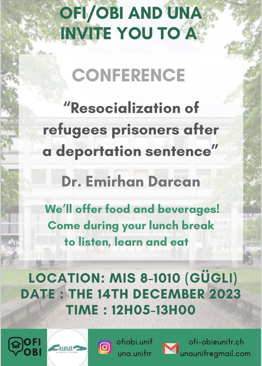 emirhandarcan's tweet photo. I would like to thank the associations "UNA - #refugees meet students" and "OFI OBI" for their interest in my #research project „#Resocialization of #Prisoners“ and for inviting me to present it.
I look forward to sharing my impressions and experiences from the project with you. https://t.co/e4VO1h3HNi