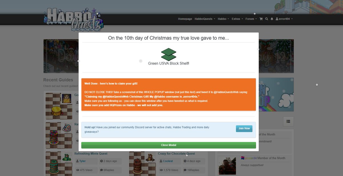 _xerror404x_x's tweet image. Claiming my @HabboQuestsWeb Christmas Gift! My @Habbo username is .xerror404x.