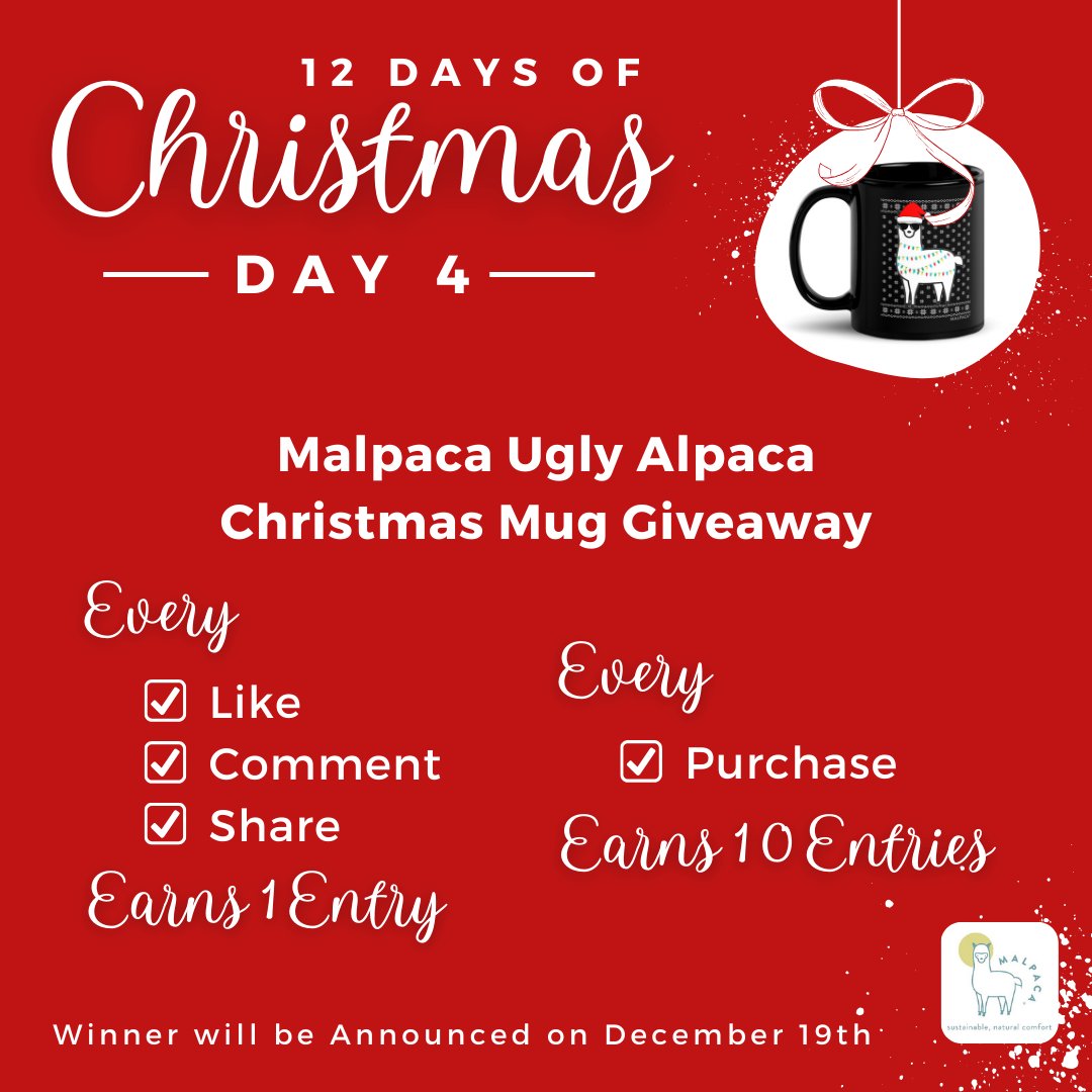 ☕🎄It's time for some cozy sips with our Ugly Alpaca Christmas Mug Giveaway! 🎁✨ Embrace the holiday vibes and sip in style with our festive mugs. Participate  for a chance to win a delightful addition to your Christmas mornings! 🎅
.
.
.
#Malpaca12Days #ChristmasMug #Giveaway