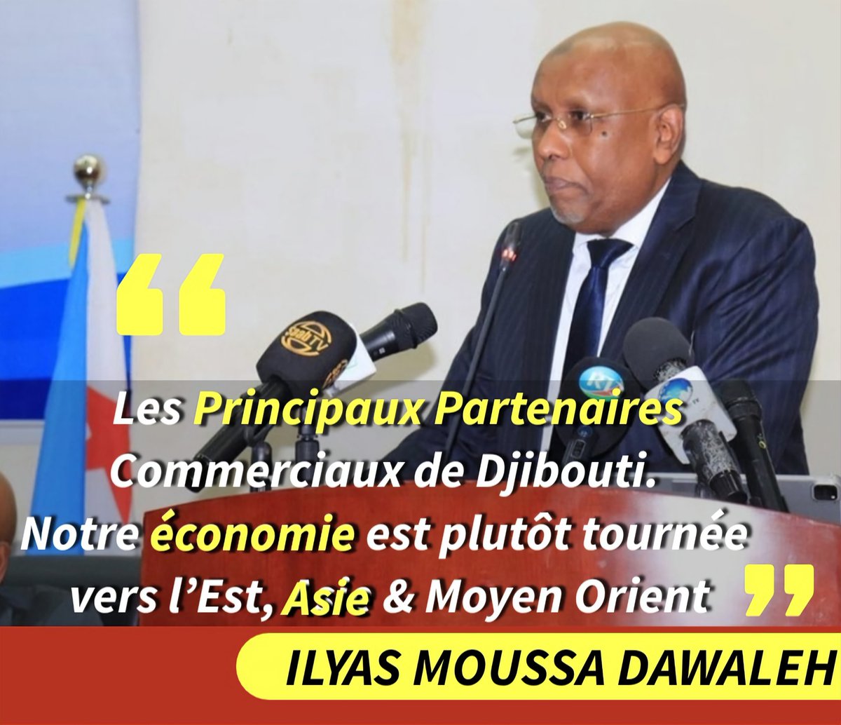 Doualemed5's tweet photo. #CarteSurTable 
"Les Principaux Partenaires Commerciaux de #Djibouti 
Notre économie est plutôt tournée vers l’Est, Asie &amp; Moyen Orient."
Le Ministre du
 @mefidjibouti 
 @Ilyasdawaleh https://t.co/Nq4r8BRMxf