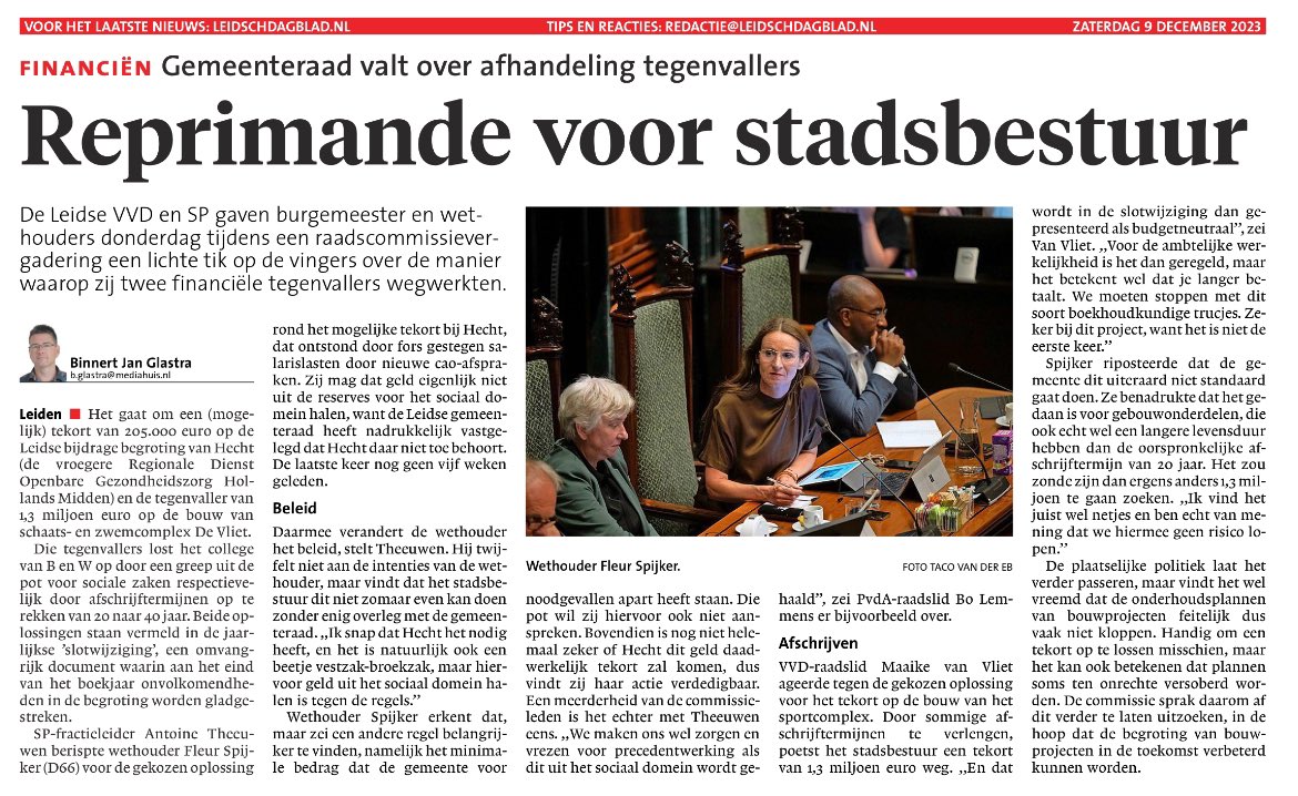 IJshal-tegenvaller á 1,3 miljoen presenteren als budgetneutraal? <a href="/leidschdagblad/">Leidsch Dagblad</a> vatte mijn inbreng goed samen: “Voor de ambtelijke werkelijkheid is het dan geregeld, maar het betekent wel dat je langer betaalt. We moeten stoppen met dit soort boekhoudkundige trucjes.” <a href="/VVDLeiden/">VVD Leiden</a>