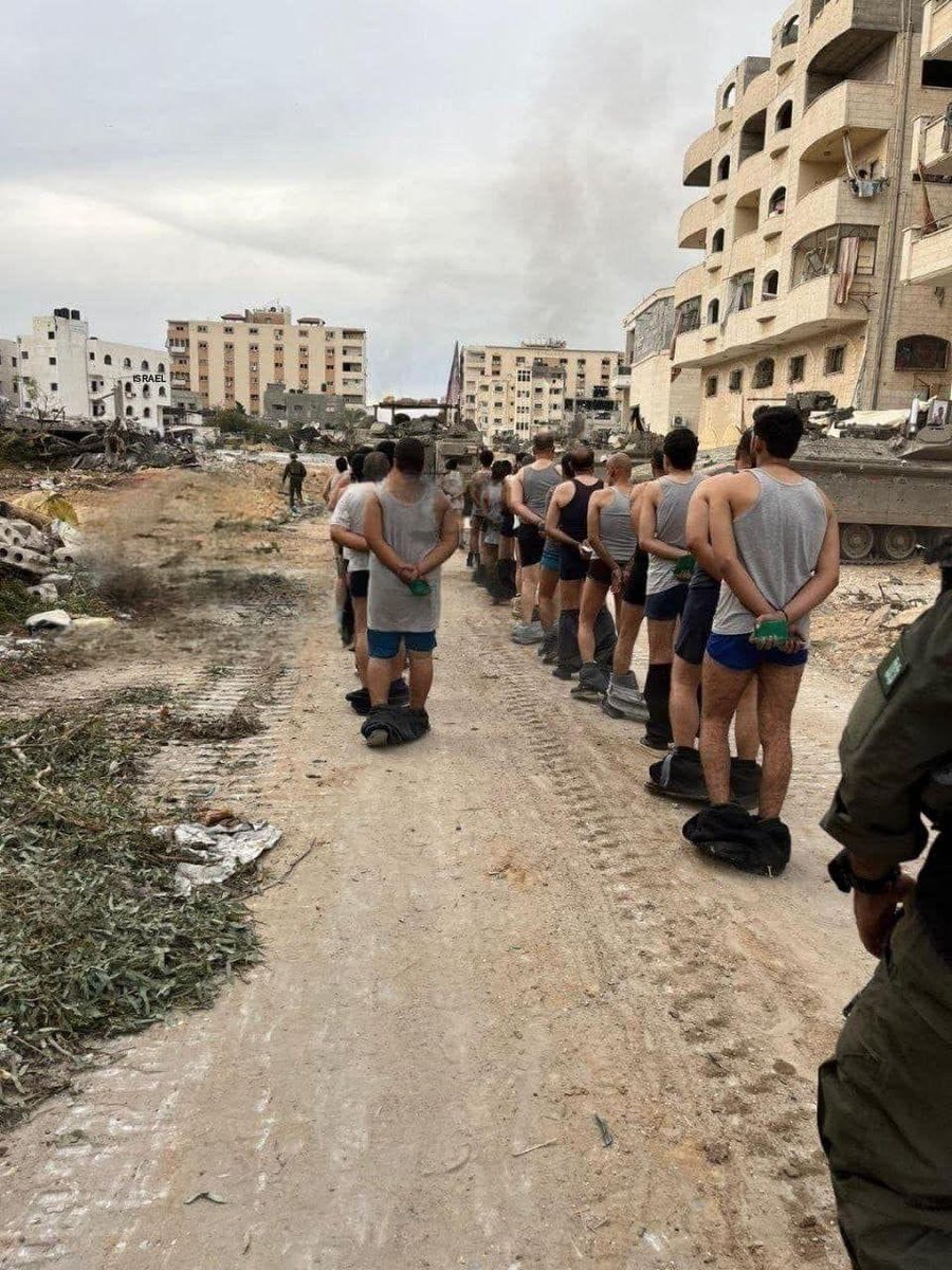 sabra_the's tweet photo. Gaza 

More terrorists surrendered to the IDF, this is in addition to the many this past week.

Their pants are down as it is protocol for all terrorists, so they don't hide weapons or explosives. https://t.co/vzJiJb5G2Z