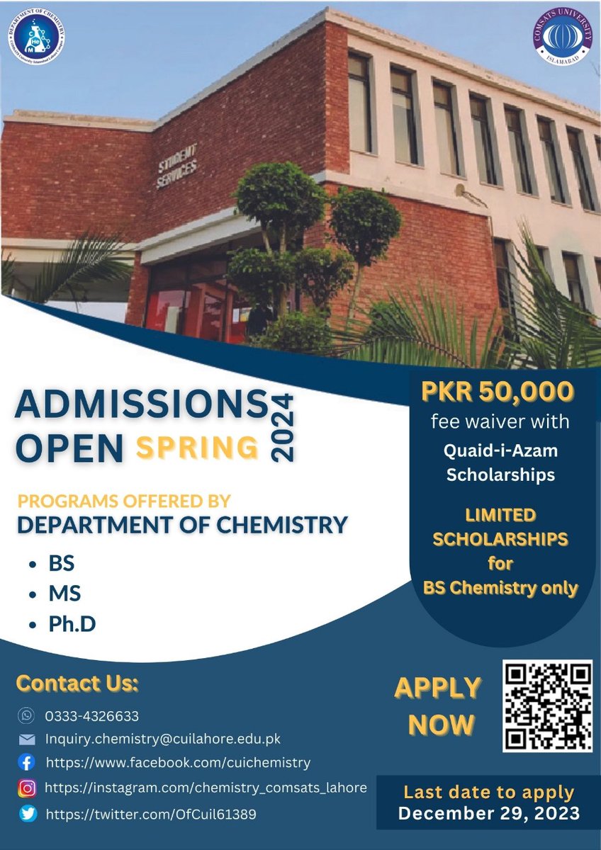 mary26989's tweet photo. "Unlock the Secrets of Chemistry with Us!
COMSATS UNVEILED BS CHEMISTRY
#COMSATSLHR https://t.co/k31L5jFl1W