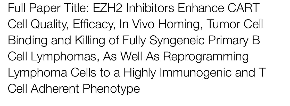 Come check out the exciting new work by Yusuke on EZH2 inhibition and CART activity against lymphoma! #ASH2023