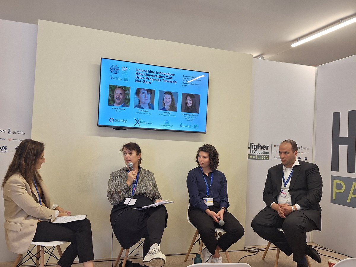 DavidTcd's tweet photo. 'Bridging Gap between Academia &amp; Industry' at small HE session: I discussed @TCDBusiness Thought Leadership part of our faculty Workload Model- Sharing research through media publications. Panel:"That is "innovative, forward looking", "we should be doing that!" @tcddublin #COP28 https://t.co/BhrzrIQpzc