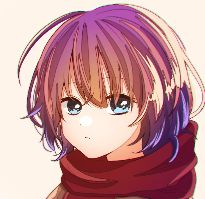 1girl solo scarf red scarf blue eyes looking at viewer short hair  illustration images