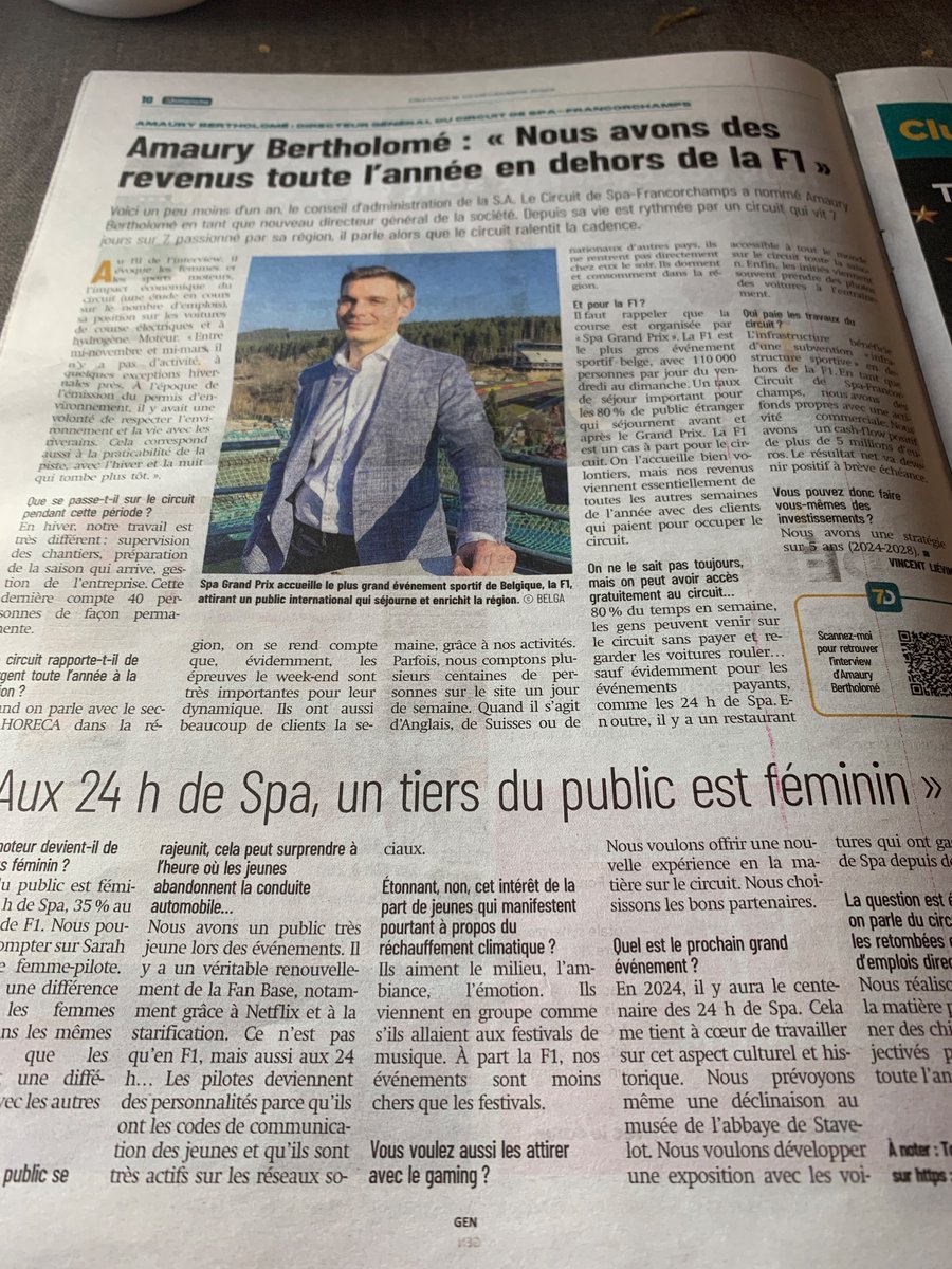 vliesante's tweet image. #7dimanche 
Amaury Bertholomé, directeur général du Circuit de Spa-Francorchamps, est notre invité de ce dimanche: «Nous avons des revenus toute l’année en dehors de la F1» (vidéo)
#sport #femme #f1 #auto #moto sudinfo.be/id757779/artic…
@spagrandprix @circuit_spa_francorchamps