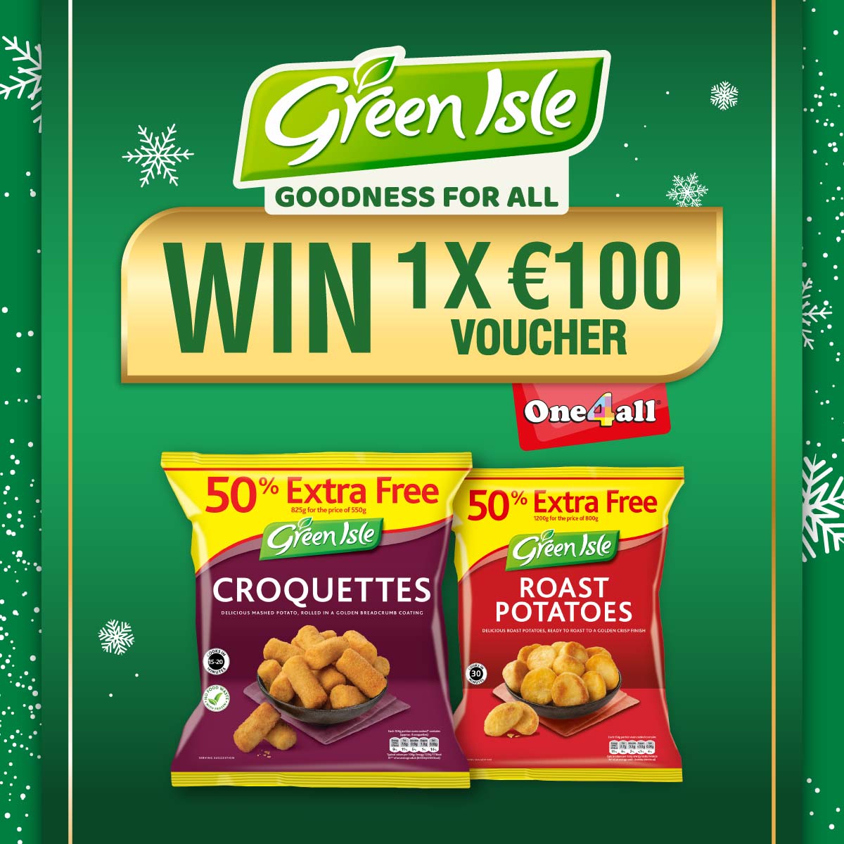 Our friends at Green Isle have given us a €100 One4All voucher to giveaway!
To be in with a chance to win, 

Simply 
Comment: which is the odd one out, roast potato, garden peas, or potato croquettes?
Like / share the competition.

T&amp;C's Apply Closing date 31.12.23