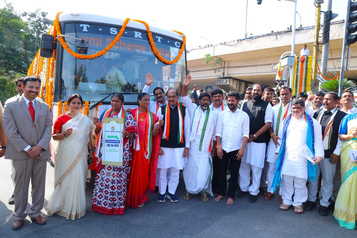 TGSRTCHQ's tweet image. Hon&apos;ble Chief Minister Shri. Revanth Reddy Garu launched prestigious #MahalakshmiScheme, which is aimed at providing free travel for women and third gender persons in the @TSRTCHQ buses in the State.