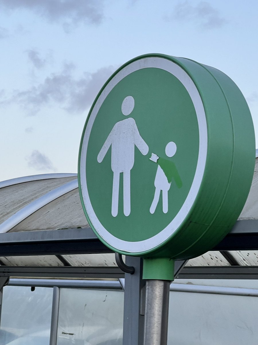 KratzHermann's tweet photo. My local ASDA parent-child parking signage has become rather disturbing illustrating decapitated children and child only parking bays 😂😂😂 https://t.co/13DiU05jzw