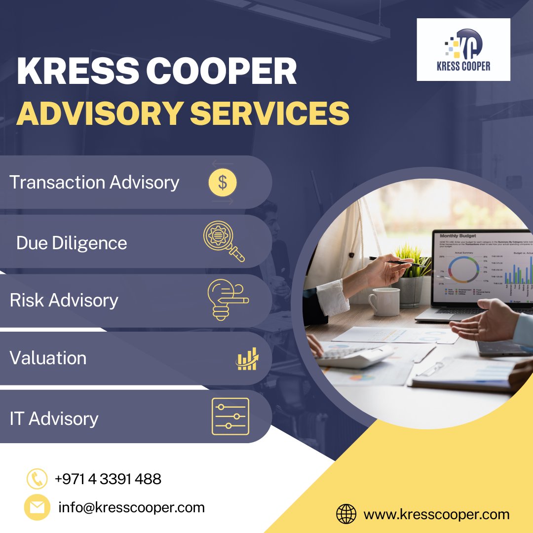 Talk to Kress Cooper advisors for assistance...

#AdvisoryService #ITAdvisory #riskadvisory #valuation #transactionadvisory #Feasibility #taxadvisory #duediligence #cybersecurity #kresscooper #audit #tax #accounting #Recruitment #uae #uk #ksa #bahrain #kuwait #oman