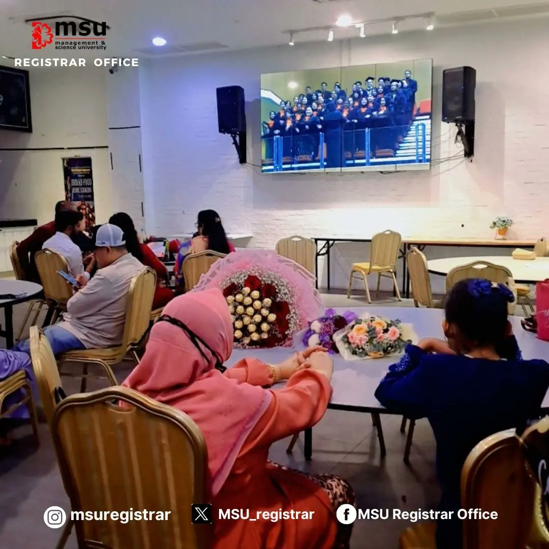 Join us in the celebration! 

Two large screens are ready to capture the memorable moment as family members and friends witness students receiving their scrolls on stage. 🎓

#MSUmalaysia #MSUconvo32