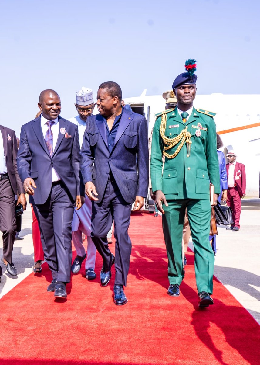 Receiving Togolese President, @FEGnassingbe at the Presidential Wing of the Nnamdi Azikiwe International Airport Abuja on behalf of President @officialABAT JTU