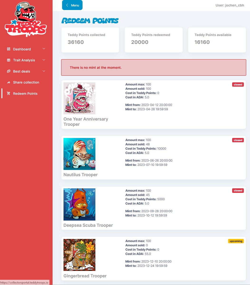 CBH - Cardano Blockhouse (@cardanobh) on Twitter photo I've just prepared the <a href="/TeddyTroops/">Teddy Troops</a> collectors portal to be ready for the upcoming Gingerbread Trooper mint.
#Cardano #CardanoCommunity #CNFTCommunity #NFTCommunity I've just prepared the <a href="/TeddyTroops/">Teddy Troops</a> collectors portal to be ready for the upcoming Gingerbread Trooper mint.
#Cardano #CardanoCommunity #CNFTCommunity #NFTCommunity