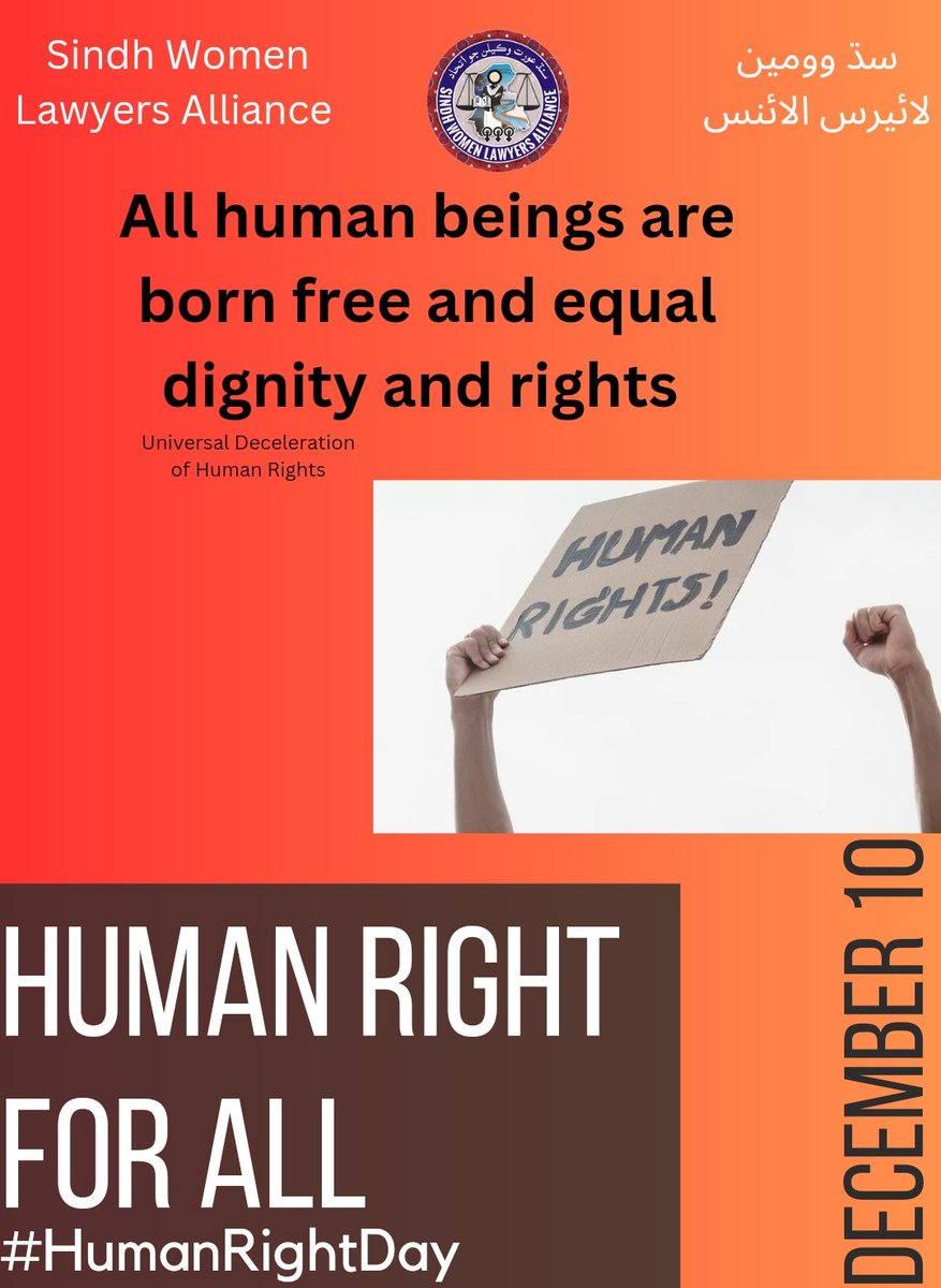 On this #HumanRightsDay let's stand united and recognize the efforts of every person regardless of their race. We all should celebrate the essence of EQUALITY and DIGNITY on this day.
#HumanRightsDay2023
#SindhWomenLawyersAlliance