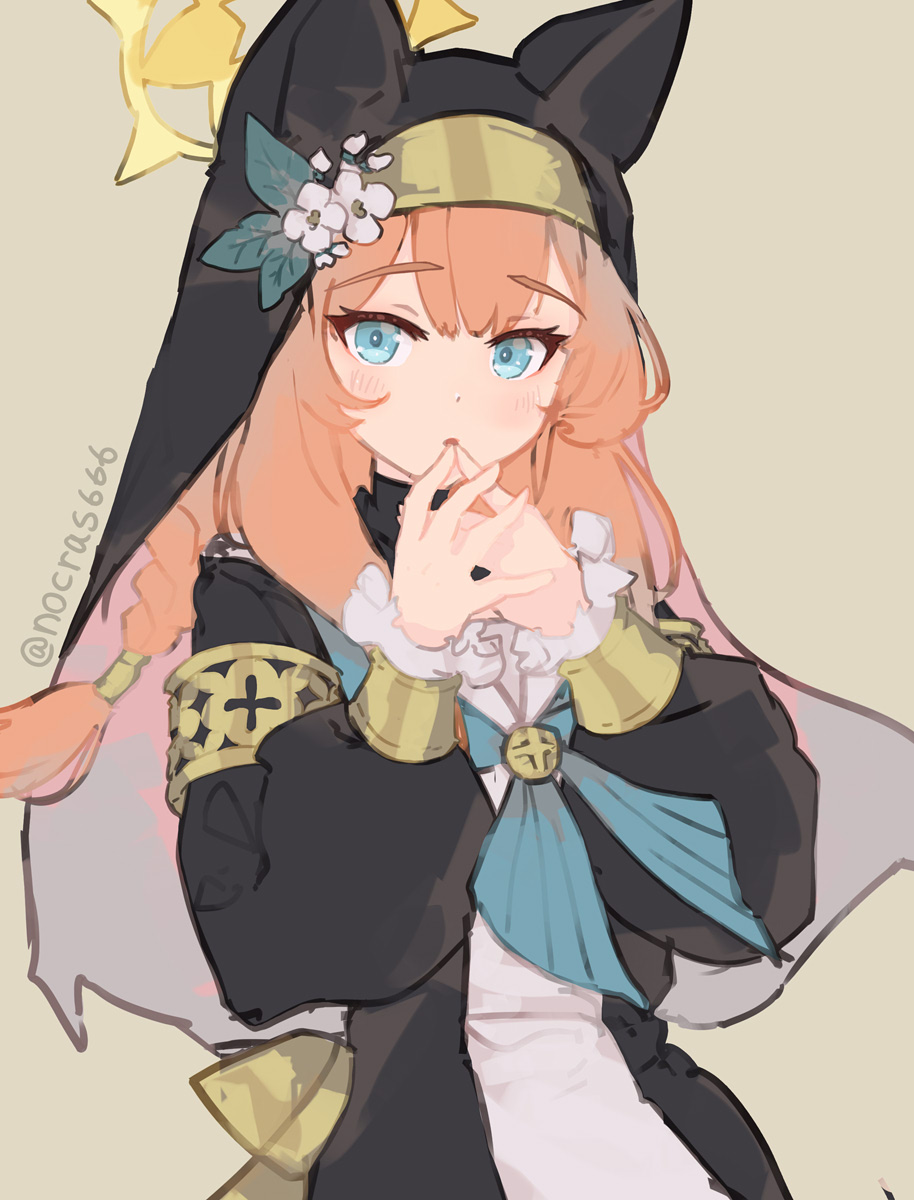 mari (blue archive) 1girl solo animal ear headwear orange hair blue eyes nun halo  illustration images