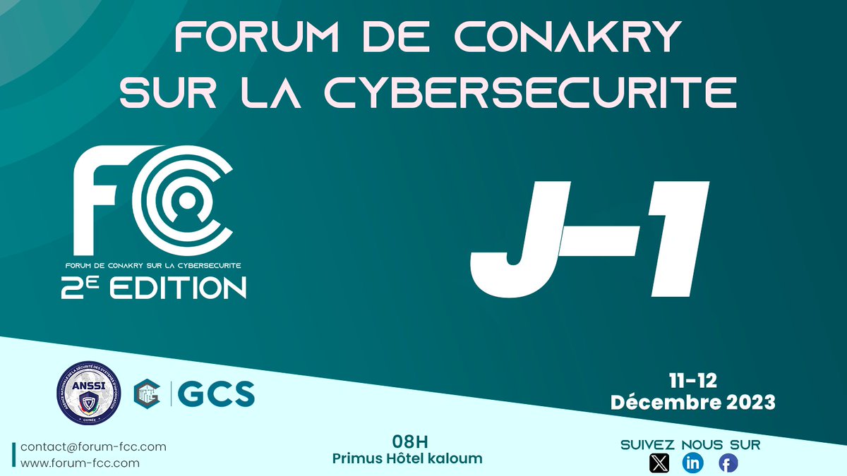 Ça y est, demain sera le jour J alors nous vous attentons tous pour le FCC. Retrouvons-nous à l'Hotel Kaloum
réservez vos places 👉 forum-fcc.com/inscription #Guinée #Conakry #Cyber #Cybersecurité #Forum #Numerique #GCS #Guineecybersecurite
