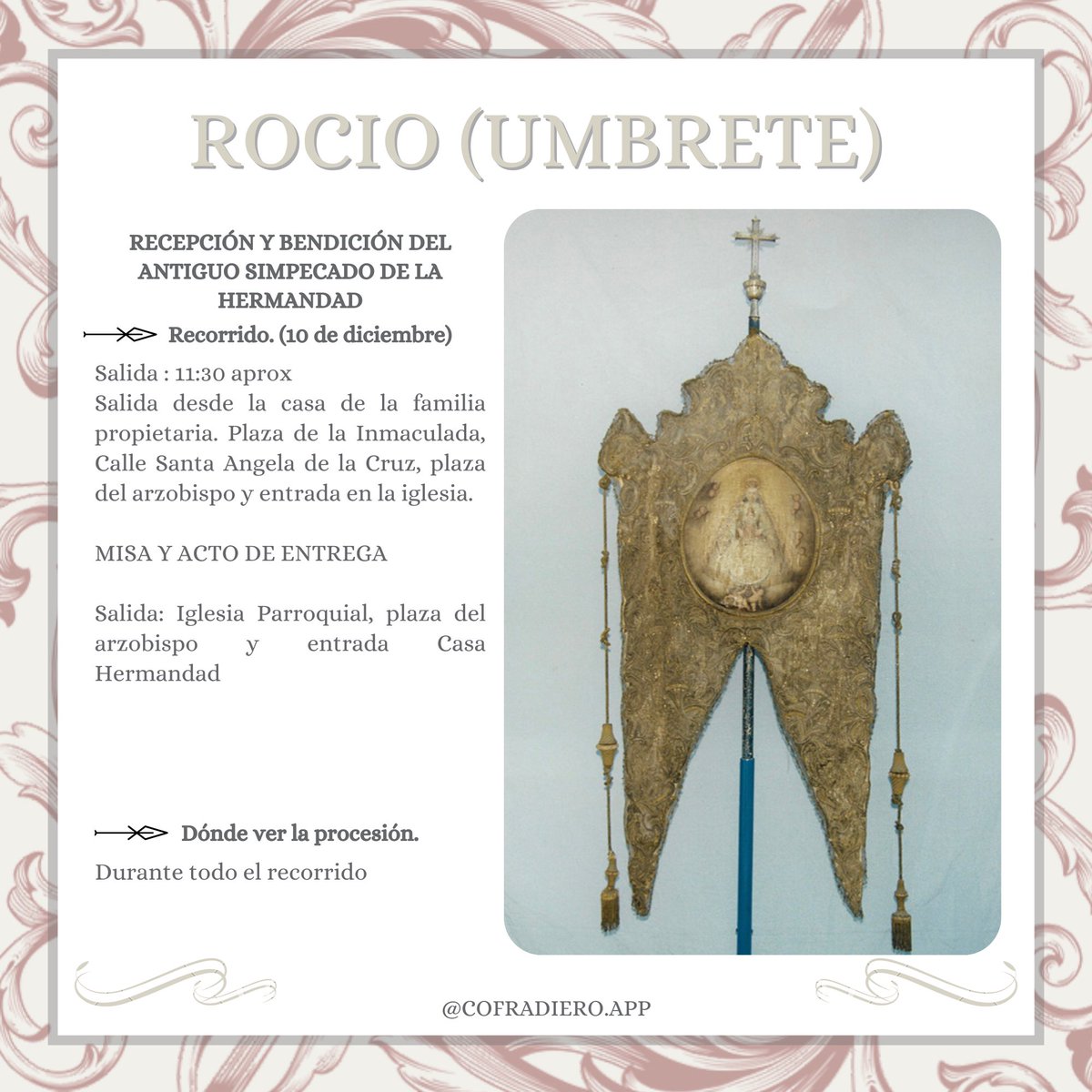 UMBRETE | en el día de hoy viviremos el traslado a la iglesia y la donación a la Hermandad del Simpecado antiguo de la Hdad hasta ahora propiedad particular. 

#sevillacofradiera #ELCOFRADIERO #TDSCofrade