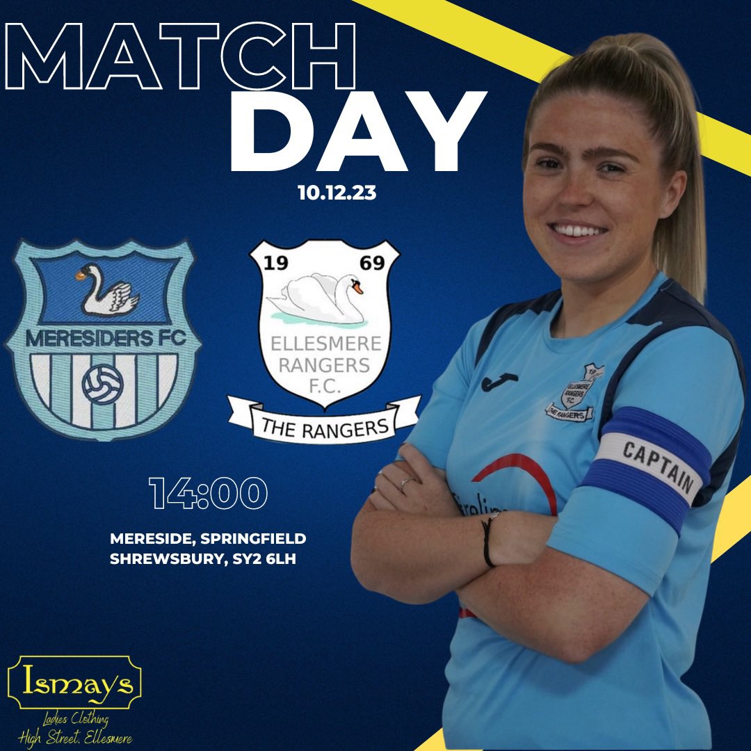 🟡MATCH DAY🟡

📆 Sunday 10th December  
⏰ 2pm KO
📍Mereside Springfield, Shrewsbury SY2 6LH
🆚  Meresiders Women
🏆 Shropshire FA Women’s Super League 

Ismay's Ellesmere