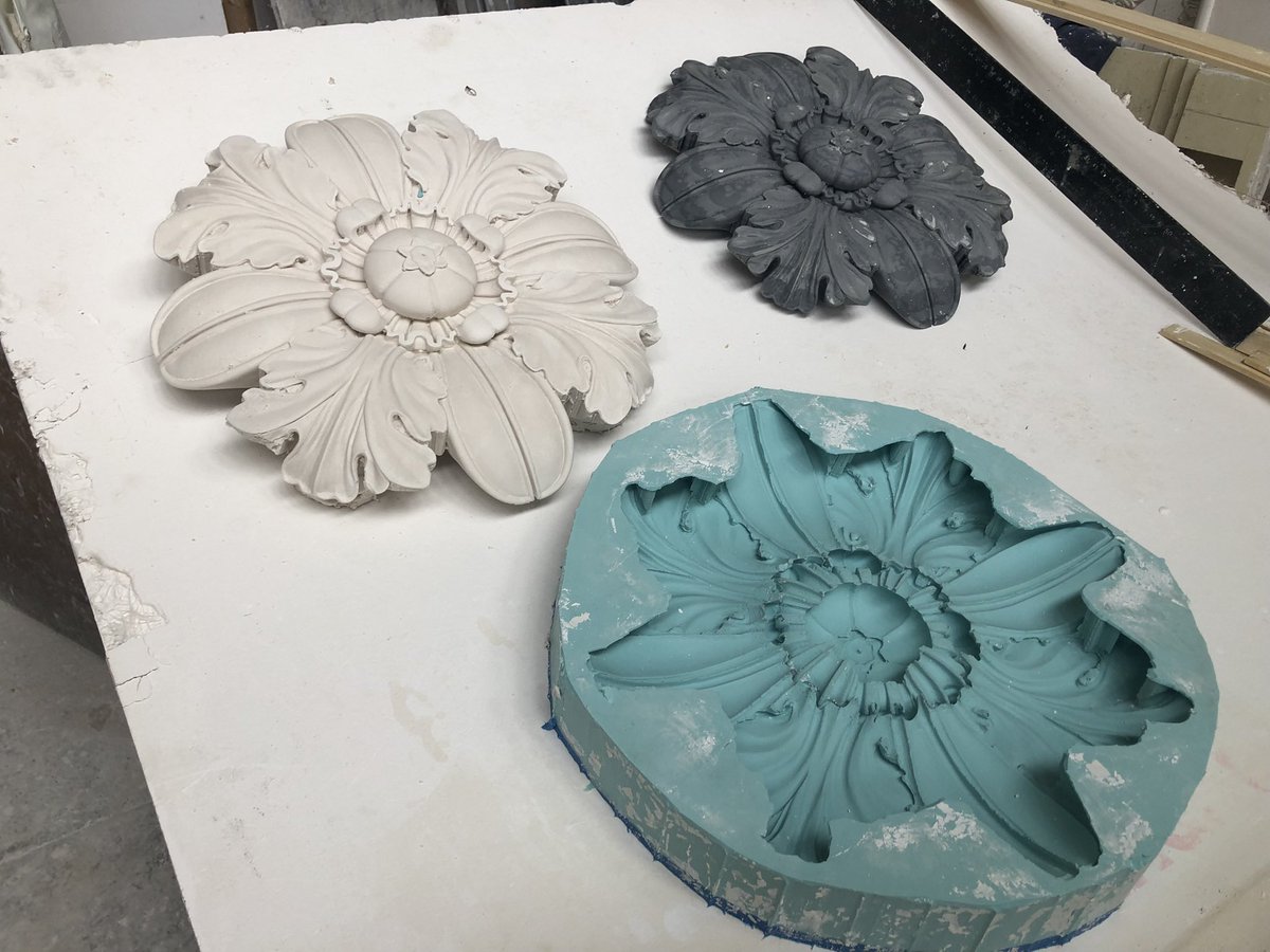 KLLangton's tweet photo. Bespoke rosettes being set-out &amp; installed using casts from a barrel to help with the final resting place. #plasterwork #plastering #fibrousplaster #grg #saintgobain #britishgypsum #formula #barrelceiling #rosettes #rosettes #roses #ceilingrose #medallion #interiors #architects https://t.co/EbAZtSJKJg