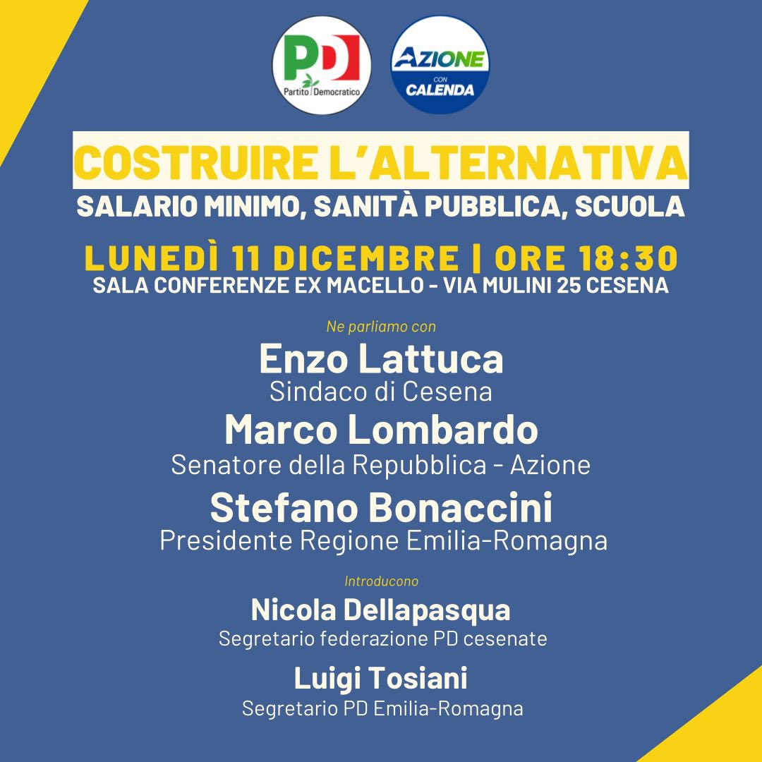 Ci vediamo domani a #Cesena insieme a <a href="/sbonaccini/">Stefano Bonaccini</a>, <a href="/LuigiTosiani/">Luigi Tosiani</a> e <a href="/enzlat/">Enzo Lattuca</a>.

#CostruiamounAlternativa