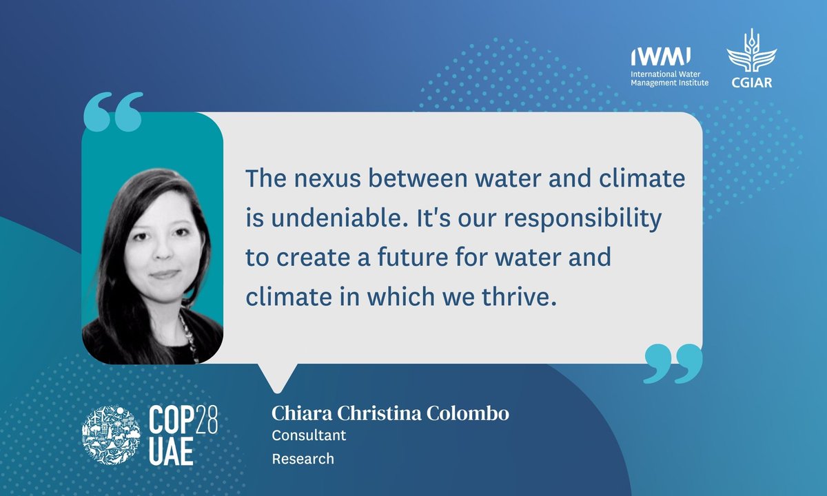 IWMI_'s tweet photo. 📢 Today at #COP28UAE, hear from IWMI's @chiarachris15 as she shares her expertise on "Accelerating Adaptation with Resilient &amp; Regenerative Food &amp; Water Systems."

⏰ 15:00 – 16:50 GST
📍 Thematic Arena 4 (B7, 87, second floor)

See you all there!

#Water4Climate https://t.co/dmDdscny16