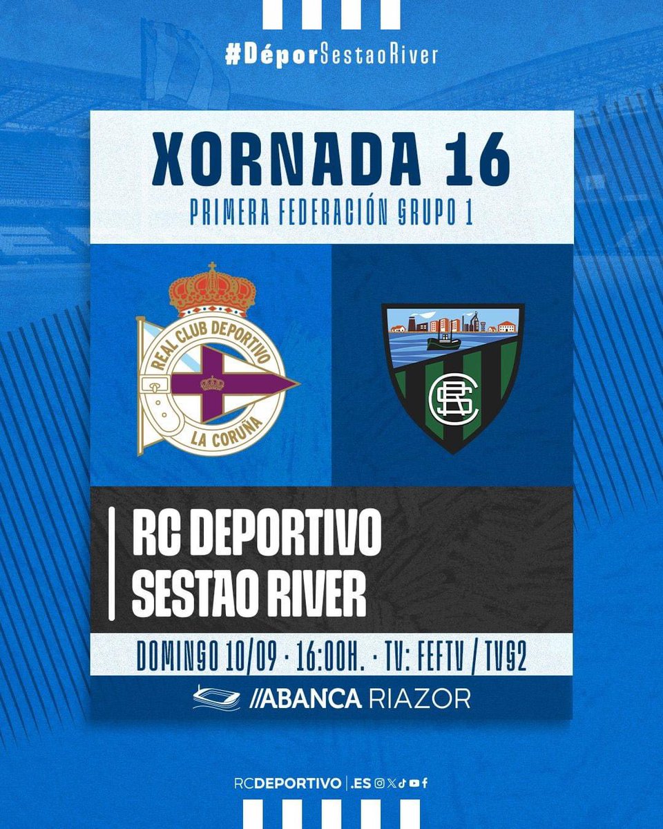 Vandaag wedstrijddag!

At 16:00 hours in Riazor, Depor receives Sestao River.

Depor must win and continue recovering confidence.

Vamos!!!!!!!
Forza Depor!
💙🤍💙🤍💙
#forzadepor #aporeles #karallo #rcdeportivo #sestaoriver  #hondenlullen