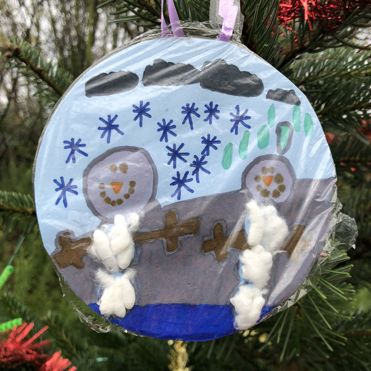 Congratulations to Kaye and Daniel (aged 9) winners of the tree decoration competition at our winter fair. Visitor votes were tied between Kaye’s felted robin and her book tree, and Daniel’s double-sided cd snowmen.