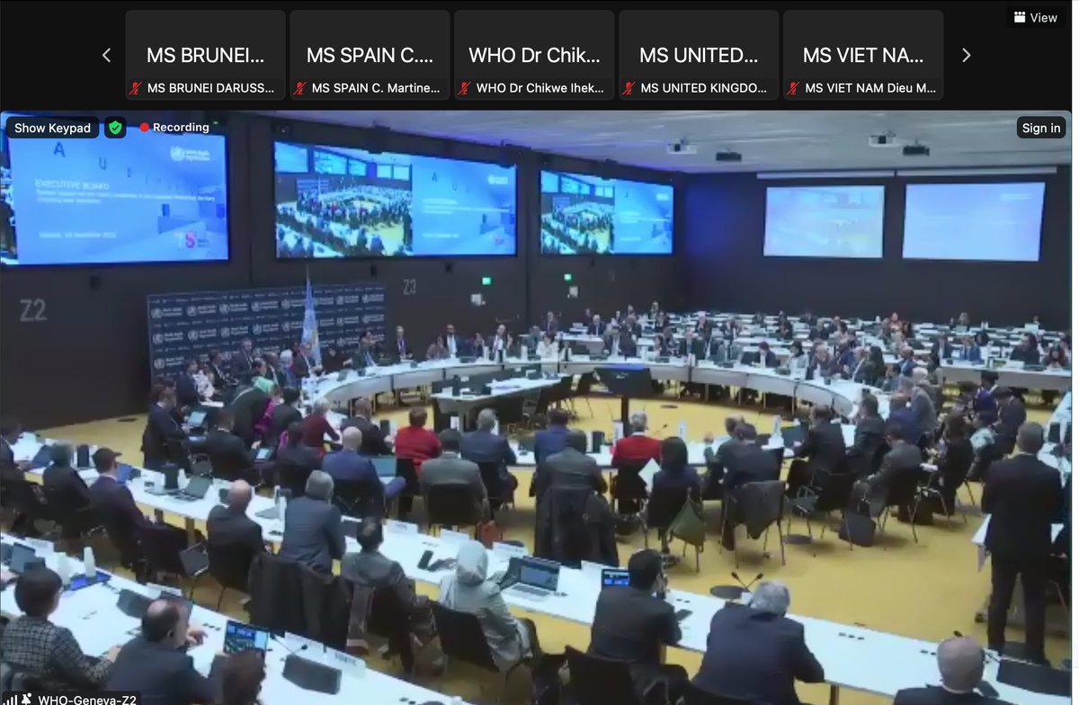 Packed Executive Board room to discuss draft resolution on health in the Palestinian territories today @WHOEBSS7 . Read the draft resolution here. <a href="/IAHPC/">IAHPC</a> following online and wlil give a statement if we get the floor. apps.who.int/gb/ebwha/pdf_f…