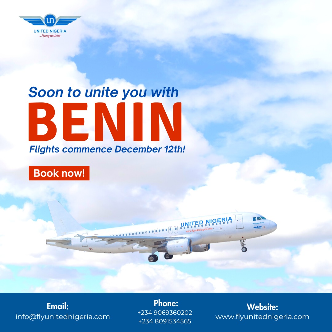 flyunitedng's tweet photo. Don't miss a chance to explore Benin with United Nigeria Airlines.
Book your tickets now by clicking our bio link!
#UnitedNigeriaAirlines #FlyUnitedNigeriaAirlines #FlyingToUnite #AMoreRewardingWayToFly #Flyhome #christmas2023 #benin #flightstobenin https://t.co/i2dzy0U2Wb
