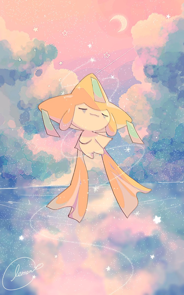 jirachi pokemon (creature) closed eyes no humans solo sky cloud closed mouth  illustration images