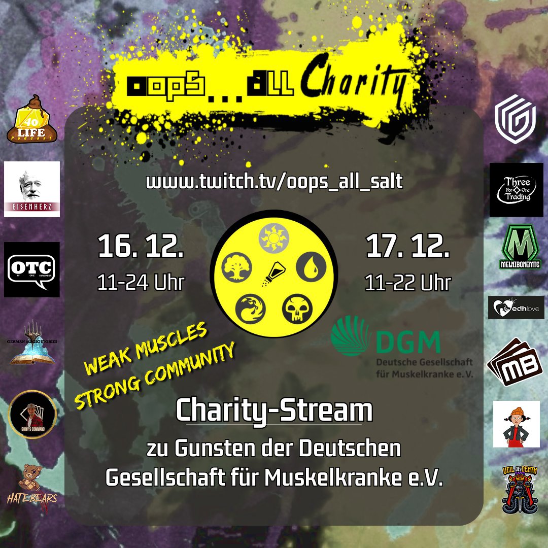 💛Weak Muscles. Strong Community.💛
In 6 Tagen startet unser Charity-Stream!🚀
Und mit dabei sind ✨ganz fantastische Menschen✨, die sich mit uns für die Deutsche Gesellschaft für Muskelkranke e.V. (<a href="/JungeDgm/">Junge DGM</a>) einsetzen möchten.
Schaltet ein, habt Spaß und spendet gerne🙏