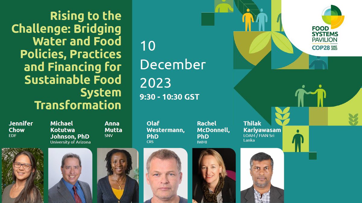 Water is an input to #FoodSystems, but food is only one of the water resource users.

From today’s session at #COP28 working towards #ActionOnFood.

⁉️ How do you think we can bridge the gap between water & food policies, practices, & financing?