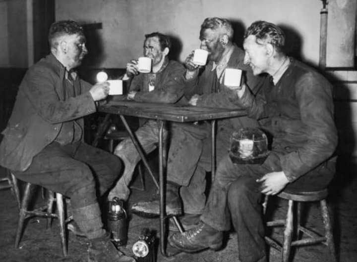 Miners having a cup of tea in the canteen at Merthyr Vale Colliery late 1940s. (Photo: Chris Ware).