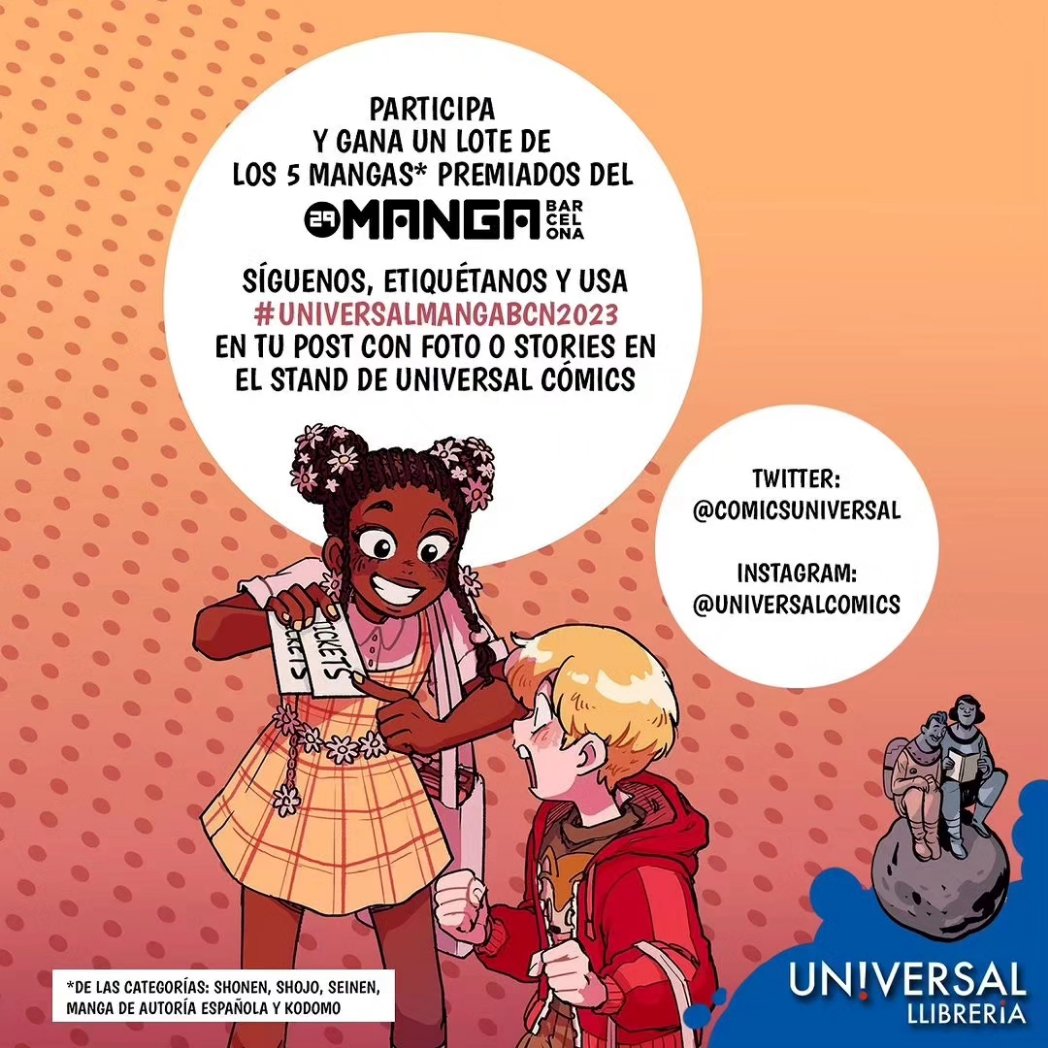 ComicsUniversal's tweet photo. Vamos a por el último día del @MANGAbcn #29mangabcn, últimas horas para hacer tus compras y participar del sorteo de un lote de 5 mangas premiados #universalmangabcn2023
#mangabcn #mangabcn2023 #universalcomics https://t.co/OZ0qqzoqAf