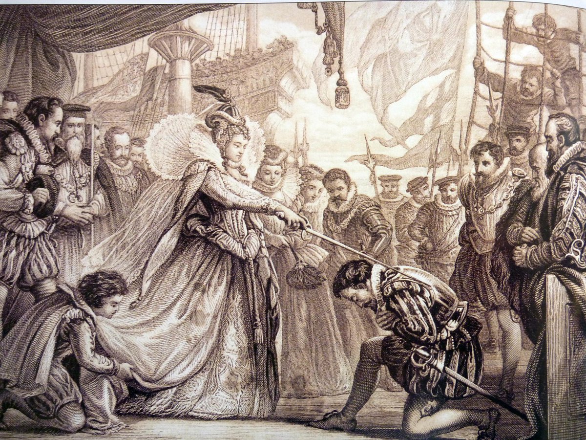 #OnThisDay 1581 the legendary English sailor Francis Drake is knighted by Queen Elizabeth on board his ship the Golden Hind at Deptford. Sir Francis Drake had recently returned from his first circumnavigation with untold wealth and riches for Her Majesty.
