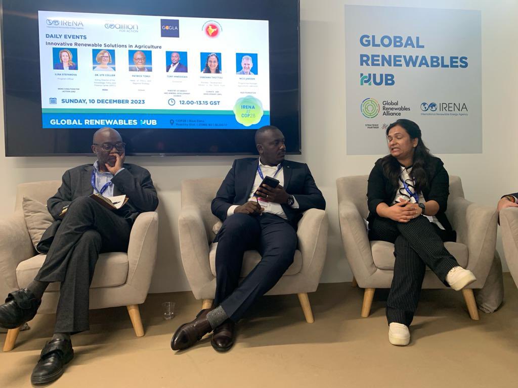Innovative renewable solutions in agriculture - <a href="/IRENA/">IRENA</a> pavilion at #COP28.

‘We need to build the capacity of financial institutions to develop innovative financing for agri &amp; energy sectors &amp; with existing systems so that we enhance efficiencies in their financial architecture’.