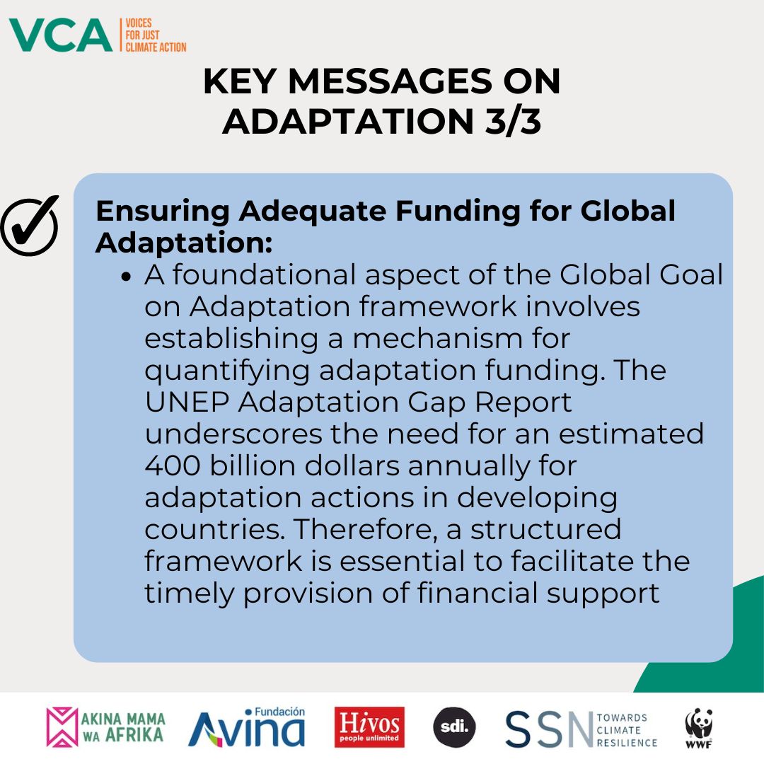 We're halfway through the second week of COP28. Time is running out and still more progress needs to be made. Here are our key messages for Adaptation: #COP28 #WeAreVCA #JustClimateAction