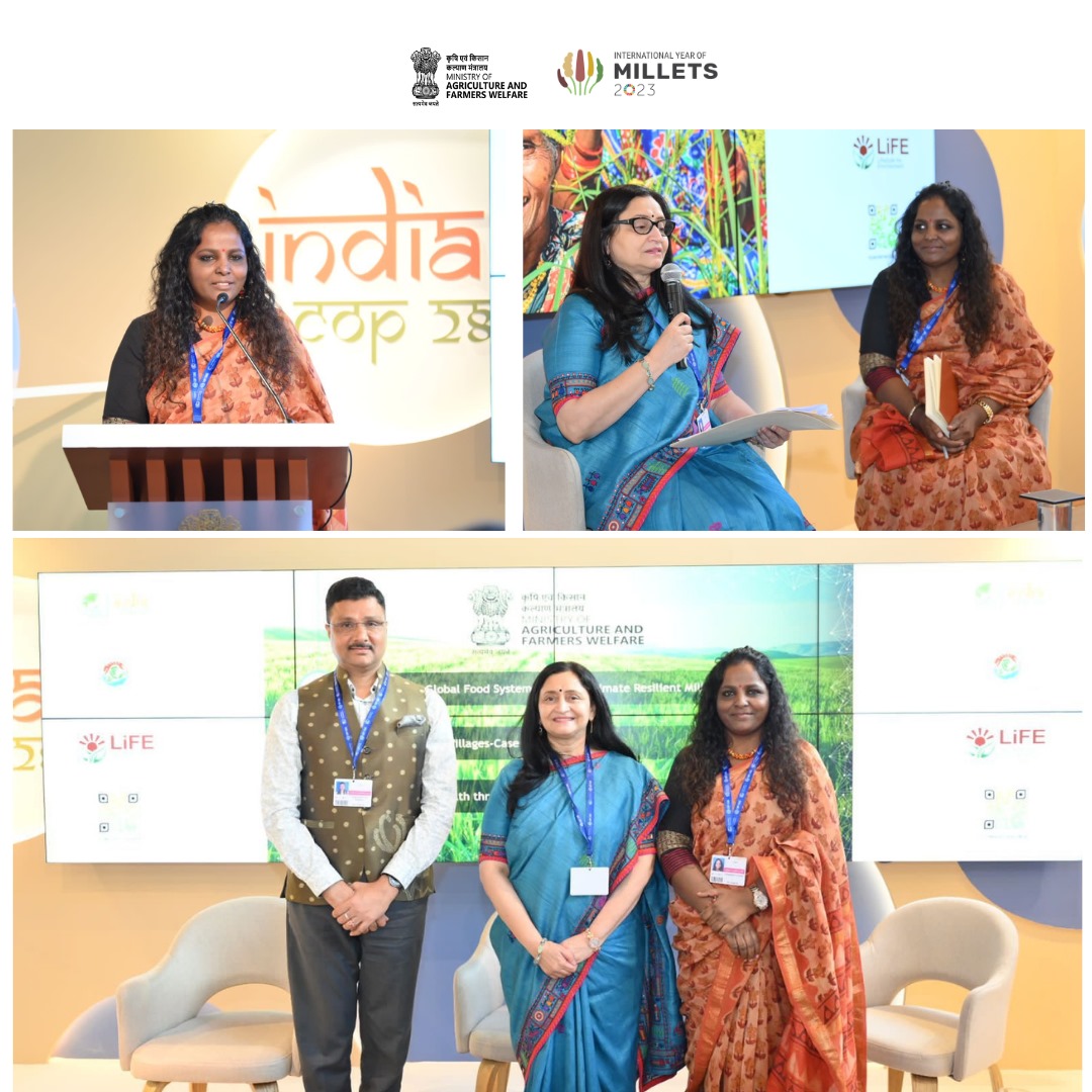The second panelist, Ms. @VishaReddy, Founder, Minkan Agro Industries Pvt Ltd, shared her insights into innovative business models and technological solutions employed to scale up millet cultivation and increase market accessibility. #agrigoi #COP28UAE #IYM2023 #ShreeAnna