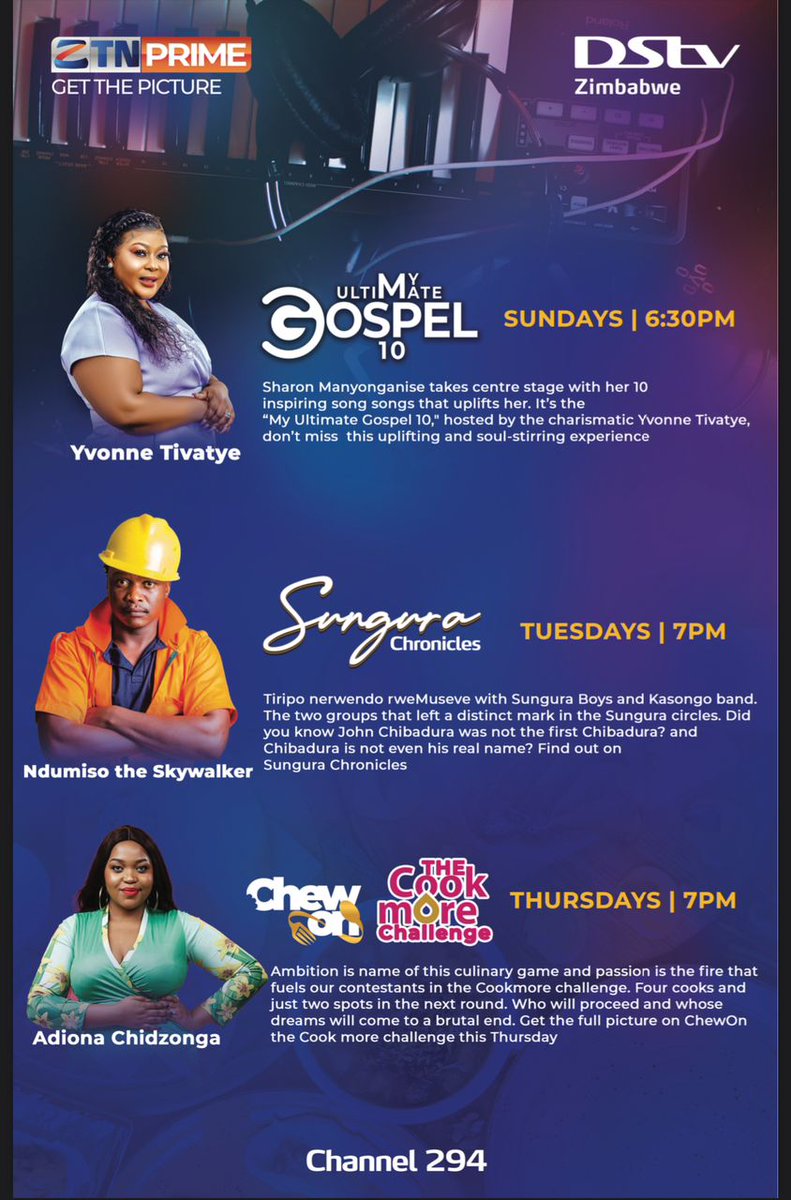 HeraldZimbabwe's tweet photo. All entertainment in one place, @ZTNPrime bringing you nothing but the best entertainment everyday, from #RealityShows #dramas, #sportsShows #news, you name it. 24/7 we got you covered.
#GetThePicture, #Khonapo Khonapo, #Ipapo Ipapo pa#ZTNPrime #channel294
The place to be! https://t.co/4o5UI9DSDb