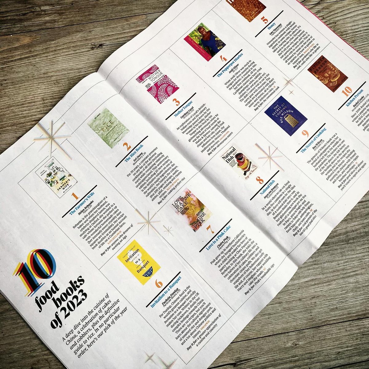 How fab to find Invitation to a Banquet in <a href="/ObsFood/">The Observer Food</a> pick of food books of 2023, along with beauties by <a href="/SriOwen/">Sri Owen</a> <a href="/violetcakes/">claire ptak</a> <a href="/vonbremzen/">Anya von Bremzen</a> <a href="/KitchenBee/">Bee Wilson</a> <a href="/MsRachelCooke/">Rachel Cooke</a> et al! AND the magazine includes recipes from <a href="/JLQuoVadis/">Jeremy Lee</a> including a GUINEA FOWL pie which I need to try! 😊😊😋