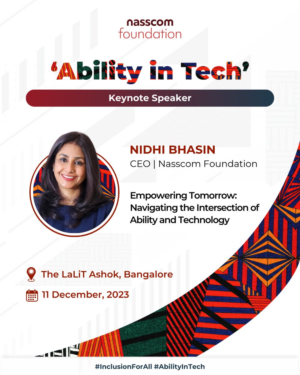nfinclusion4all's tweet photo. Join us on 11th Dec as @NidhiBhasin7, CEO, @nasscomfdn talks about harnessing #technology to amplify opportunities for individuals with diverse abilities in the #tech industry.  
Register here - https://t.co/3UOVk7VFT7 

#AbilityInTech #InclusionForAll https://t.co/PErgDCSlQb
