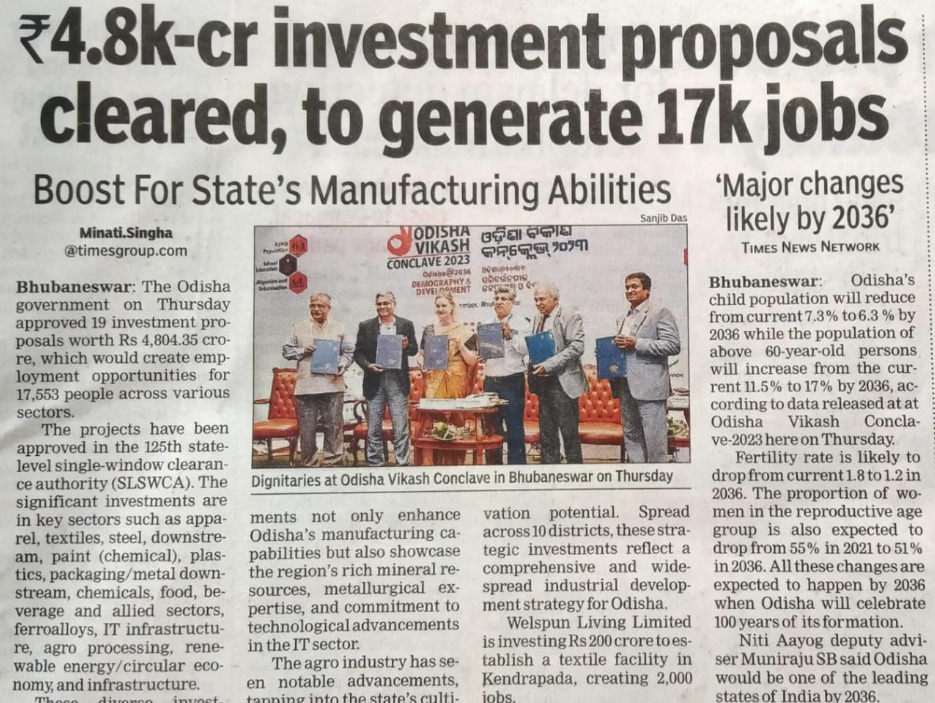 OVCOdisha's tweet photo. Insights from the Odisha Vikash Conclave published in @TOIBhubaneswar
#OdishaVikasConclave #OVC2023 #OdishaDevelopmentInitiative #DemographyAndDevelopment #OdishaIn2036 #DemographicDividends #OdishaDevelopment #HealthyAging #ElderlyInclusion #AgeingPopulation https://t.co/b7EaDraMJH