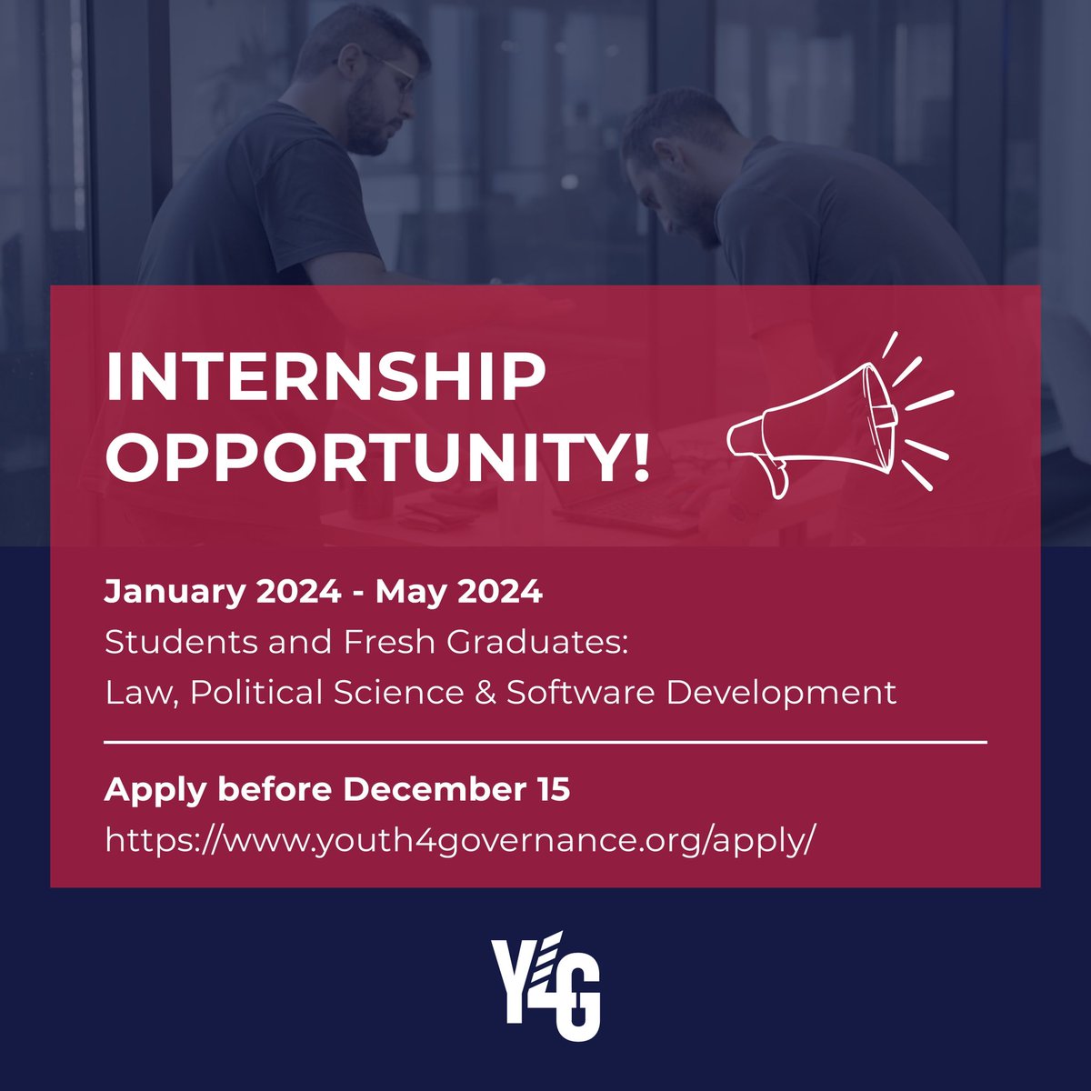🚀We're kicking off 2024 with a powerful start!
Join our #internship program for #law, #PoliticalScience &amp; #SoftwareDevelopment students/fresh graduates. 
Dive into real-world experiences in #governance with us. Apply before 15 December, spots are limited youth4governance.org/apply/