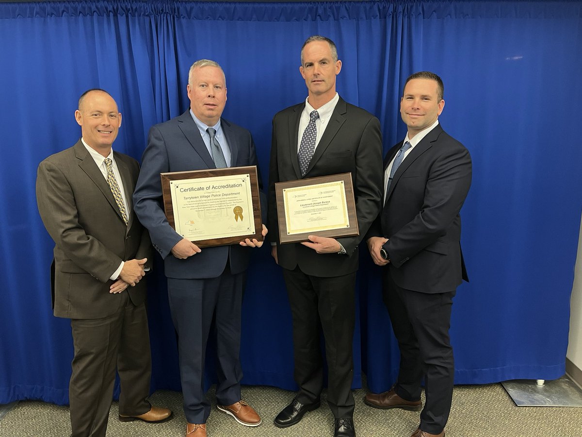 Tarrytown PD was recently recognized as an accredited agency by NYS Department of Criminal Justice. Very proud by all the hard work put in to make this happen for our community.